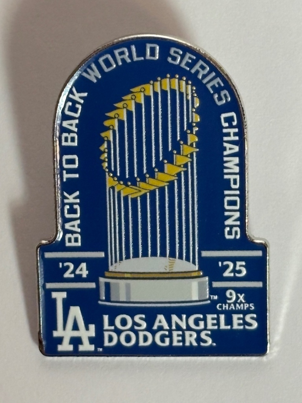 LA Dodgers Back To Back Trophy Champs 24 25 Hat Pin Pins Fitted New Era Hats